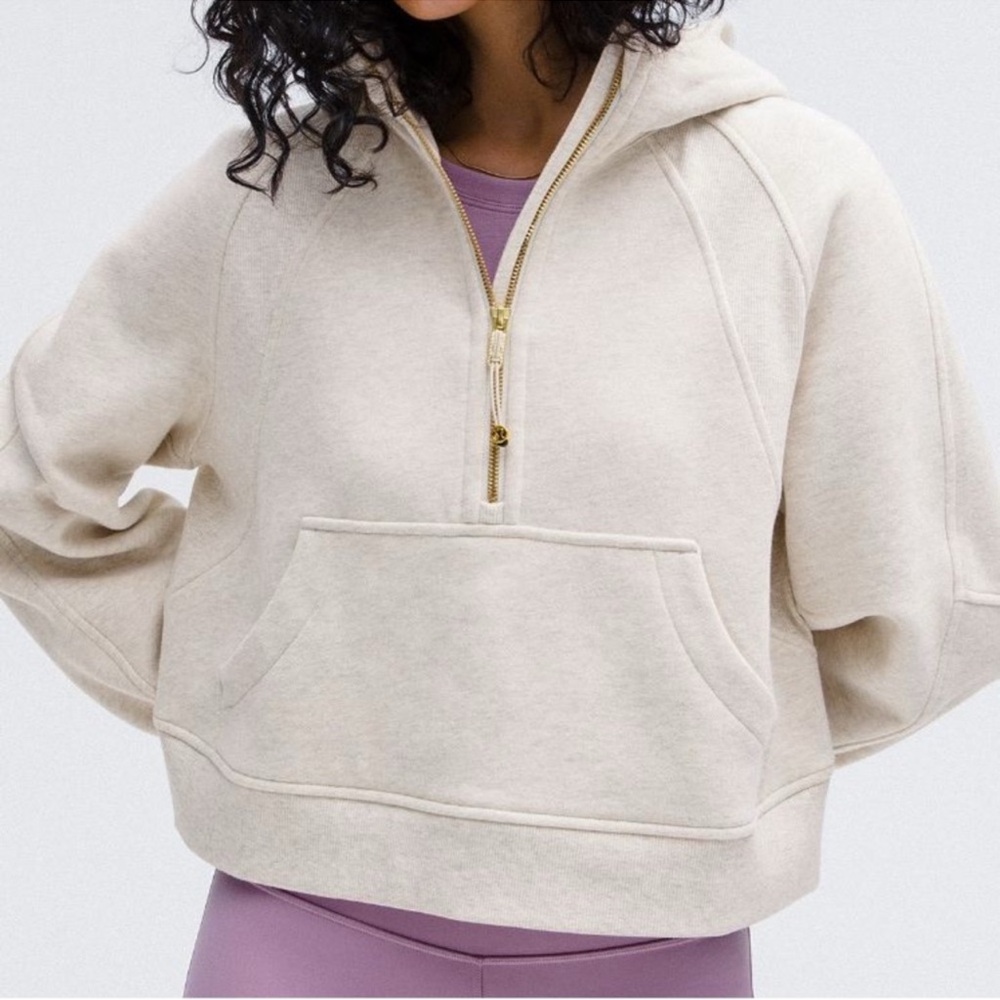 Lululemon Scuba oversized, half zip crop hoodie tan beige